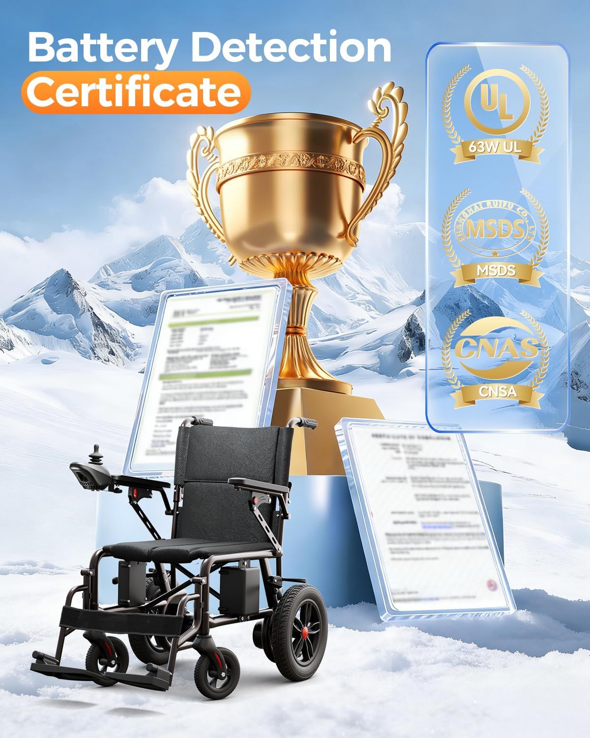 Lightweight Electric Wheelchair for Adults, Folding Power Wheelchair with 15.5Miles Long Range 500W Motor, Compact Foldable Motorized Mobility powerchair for Indoor & Outdoor Use, Black