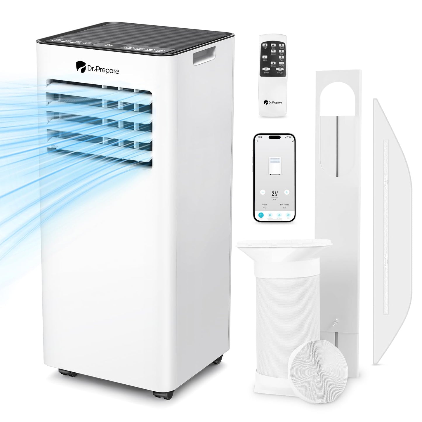 9000 BTU Smart Portable Air Conditioner with Wi-Fi, Dehumidifier, Fan, Remote Control & Window Vent Kit