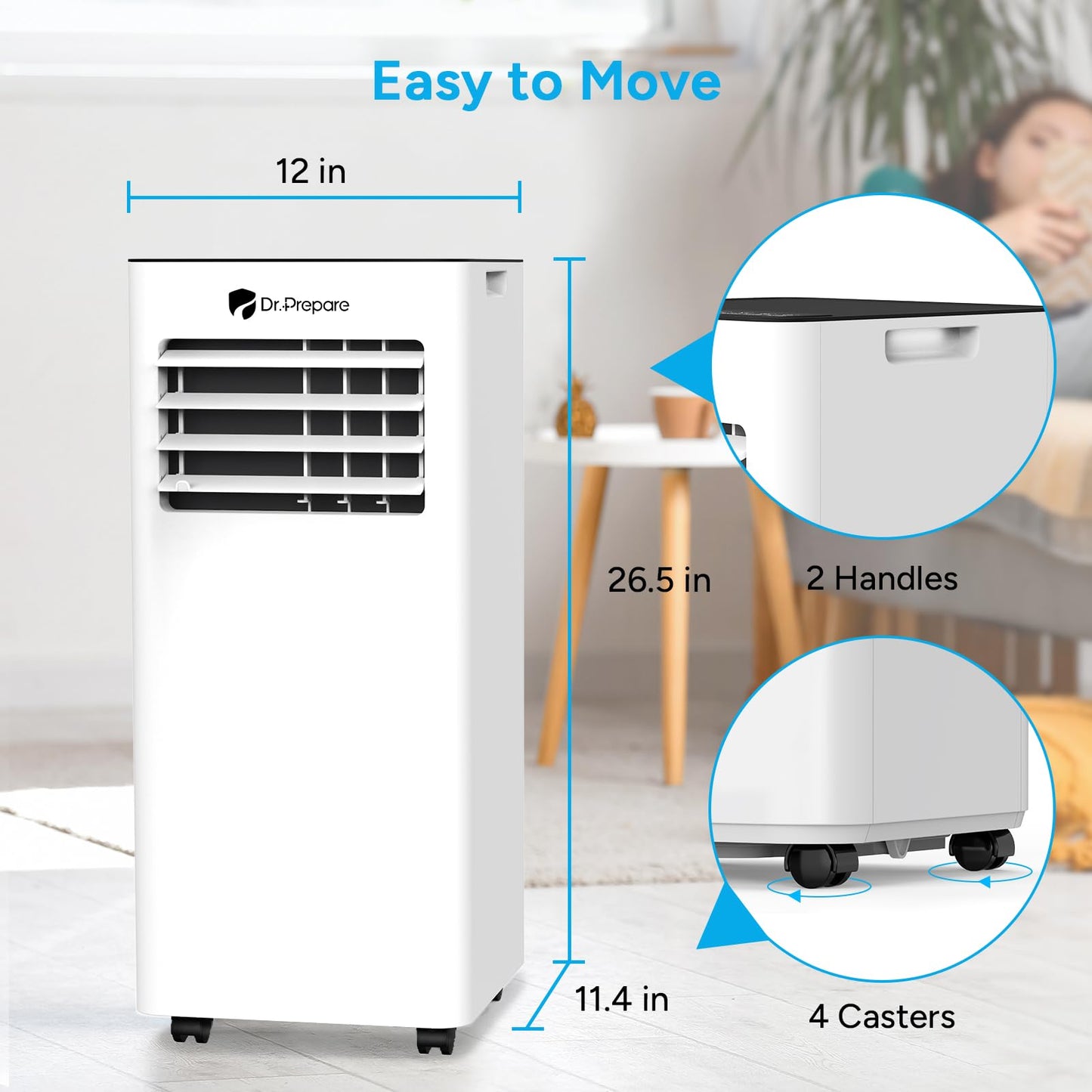 9000 BTU Smart Portable Air Conditioner with Wi-Fi, Dehumidifier, Fan, Remote Control & Window Vent Kit