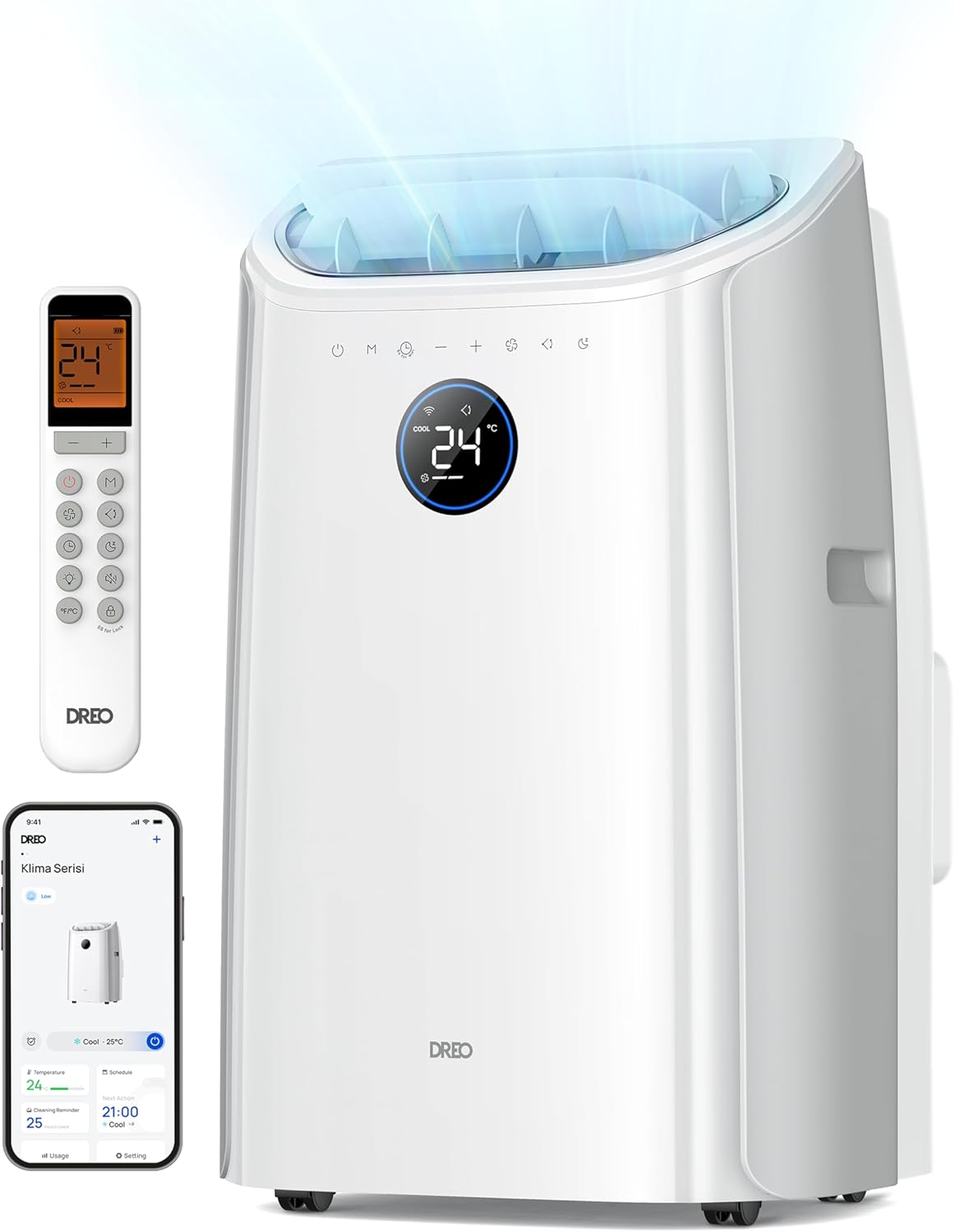 12000 BTU Smart Portable Air Conditioner with Wi-Fi, Dehumidifier, Fan, Voice Control & Remote