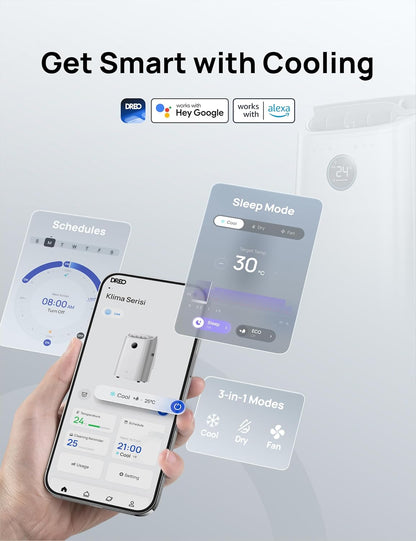 12000 BTU Smart Portable Air Conditioner with Wi-Fi, Dehumidifier, Fan, Voice Control & Remote
