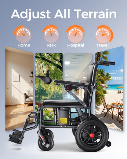 Lightweight Electric Wheelchair for Adults, Folding Power Wheelchair with 15.5Miles Long Range 500W Motor, Compact Foldable Motorized Mobility powerchair for Indoor & Outdoor Use, Black