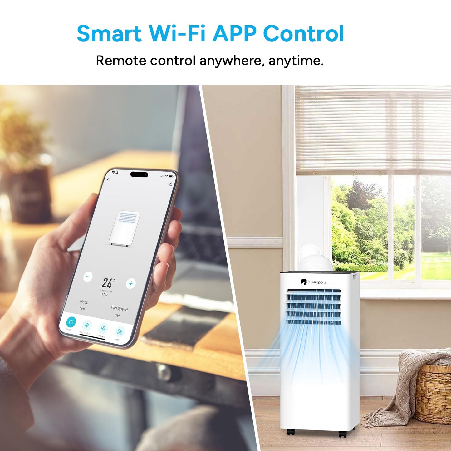 9000 BTU Smart Portable Air Conditioner with Wi-Fi, Dehumidifier, Fan, Remote Control & Window Vent Kit