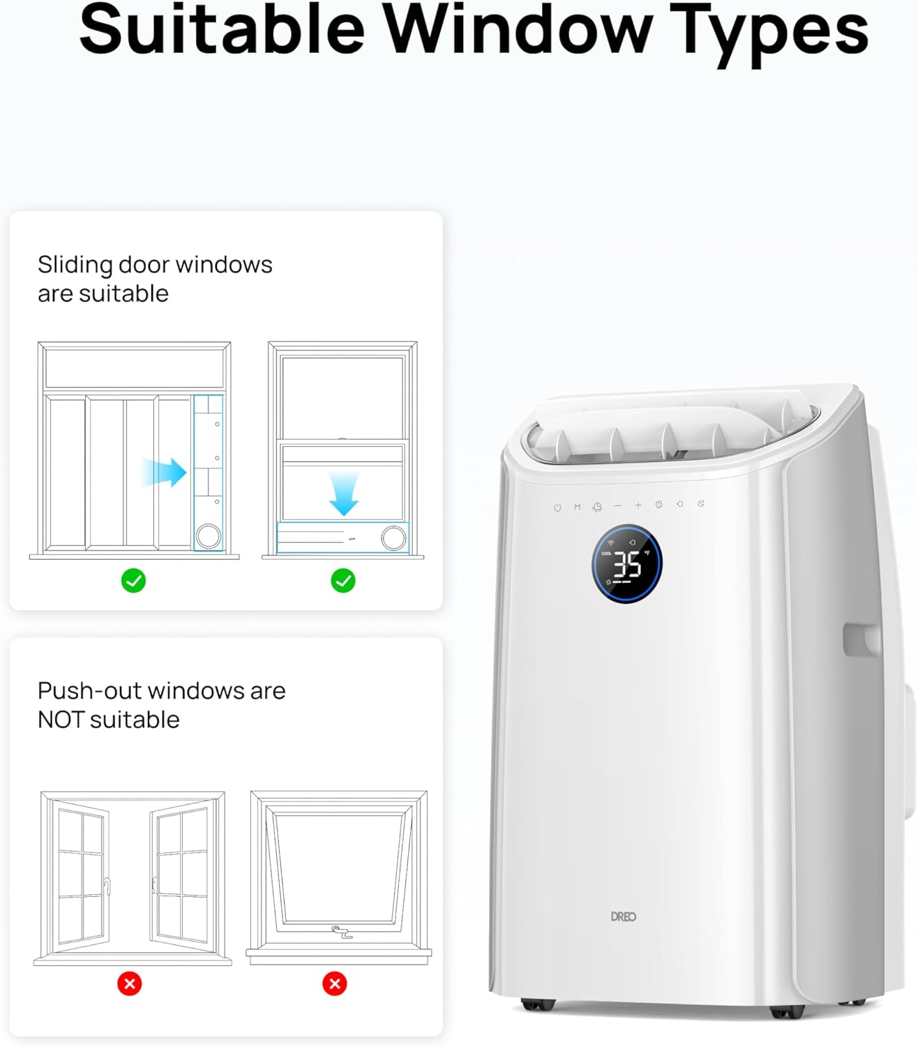 12000 BTU Smart Portable Air Conditioner with Wi-Fi, Dehumidifier, Fan, Voice Control & Remote