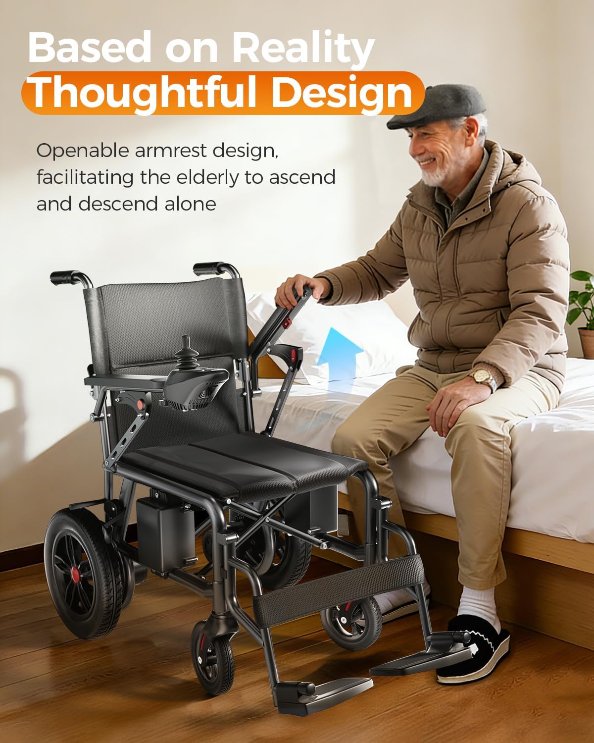 Lightweight Electric Wheelchair for Adults, Folding Power Wheelchair with 15.5Miles Long Range 500W Motor, Compact Foldable Motorized Mobility powerchair for Indoor & Outdoor Use, Black
