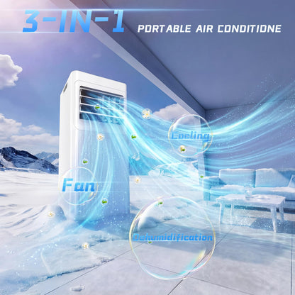 9000 BTU Portable Air Conditioner with Dehumidifier, Fan, Sleep Mode, Self-Evaporation & Remote Control