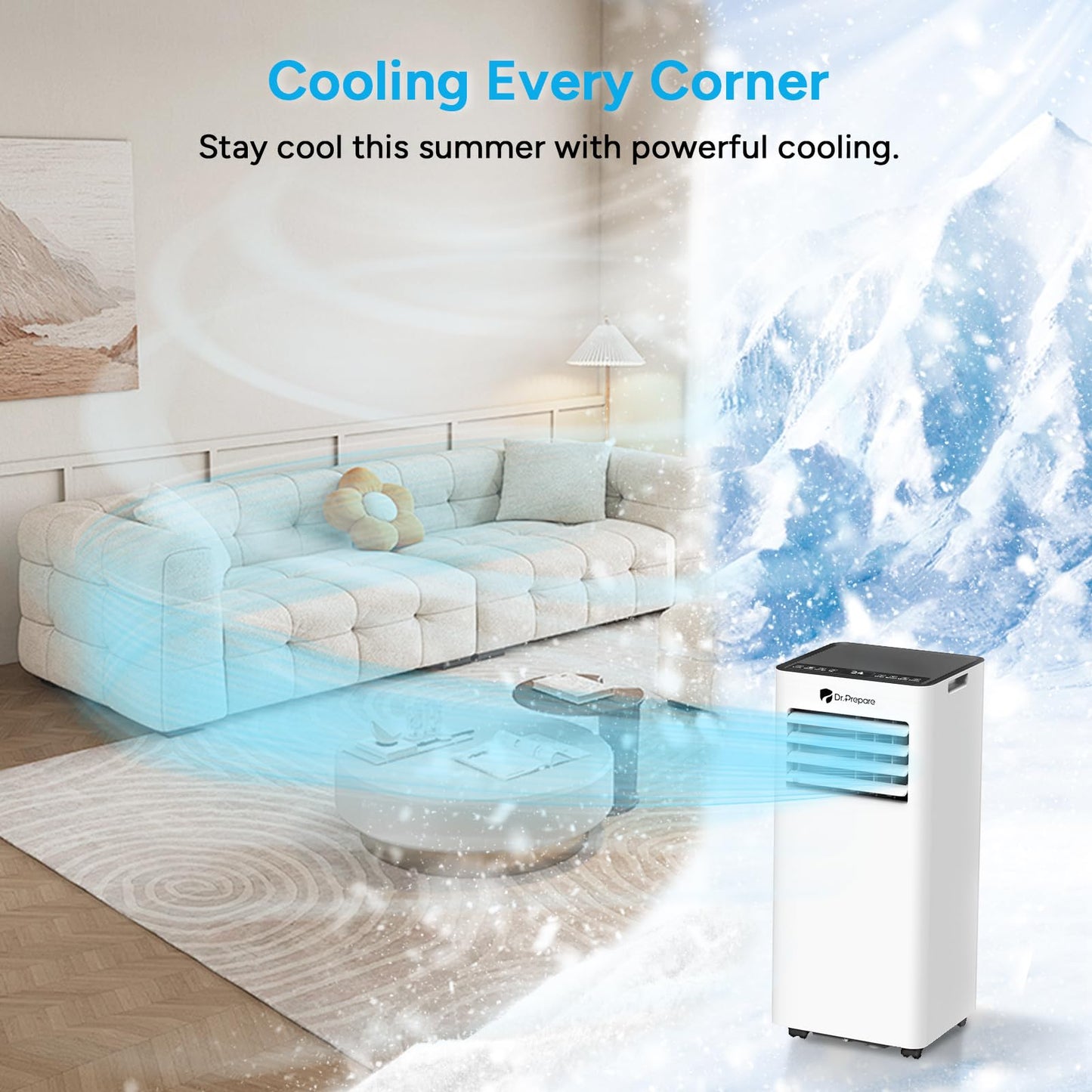 9000 BTU Smart Portable Air Conditioner with Wi-Fi, Dehumidifier, Fan, Remote Control & Window Vent Kit