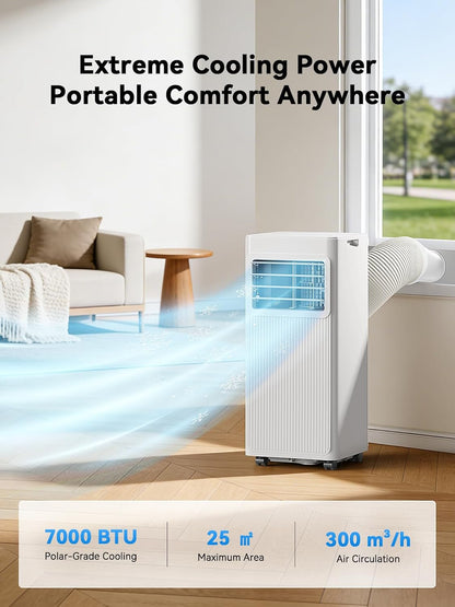 7000 BTU Portable Air Conditioner with Dehumidifier, Fan, Sleep Mode, Remote Control