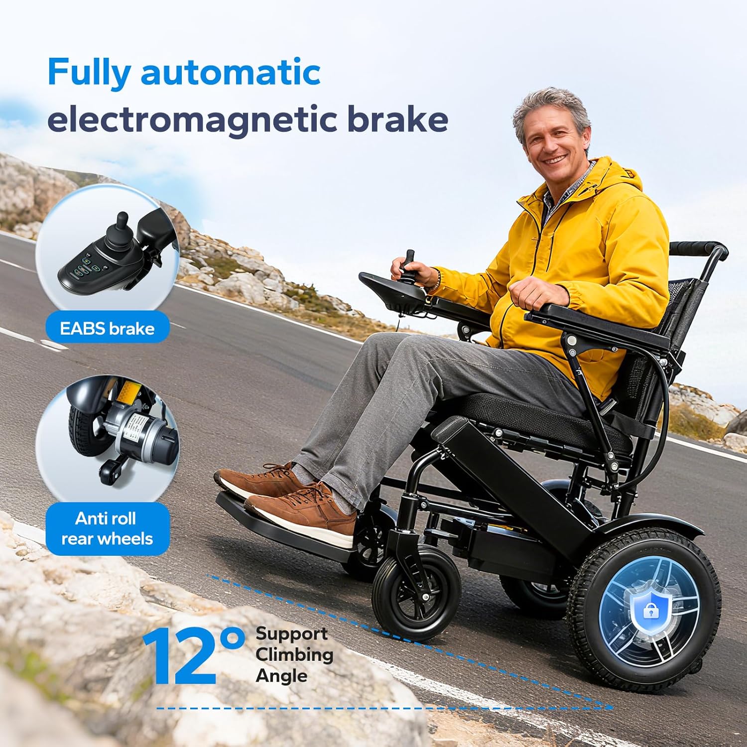 babaka Electric Wheelchair for Adults,Foldable Power Wheelchair for Adults,Dual Motors 500W, Portable Folding, Motorized Mobility for Seniors (12 inch Rear Wheels)