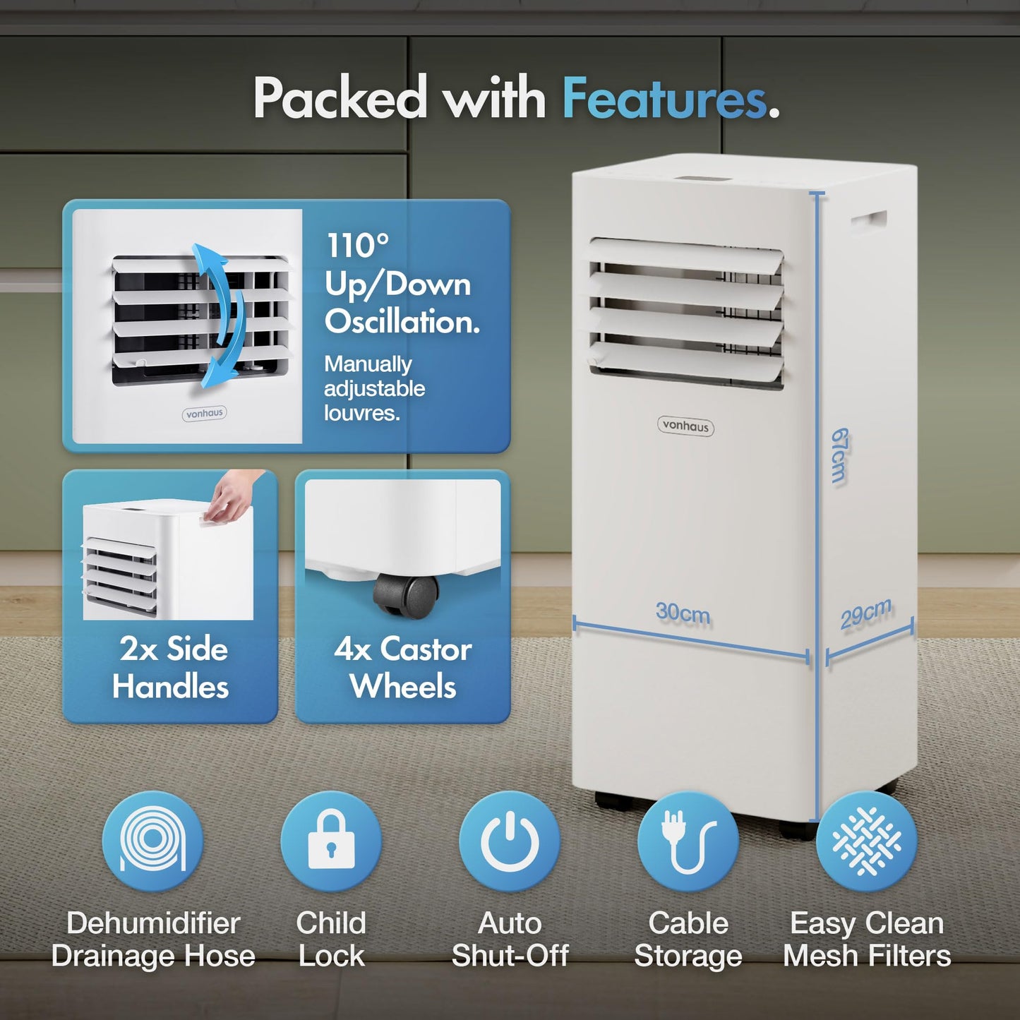 9000 BTU Portable Air Conditioner with Dehumidifier, Fan Mode, Remote Control & Window Vent Kit
