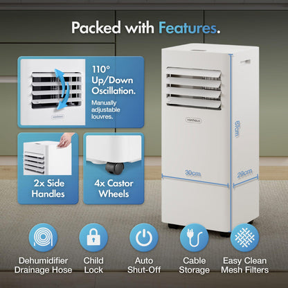 9000 BTU Portable Air Conditioner with Dehumidifier, Fan Mode, Remote Control & Window Vent Kit