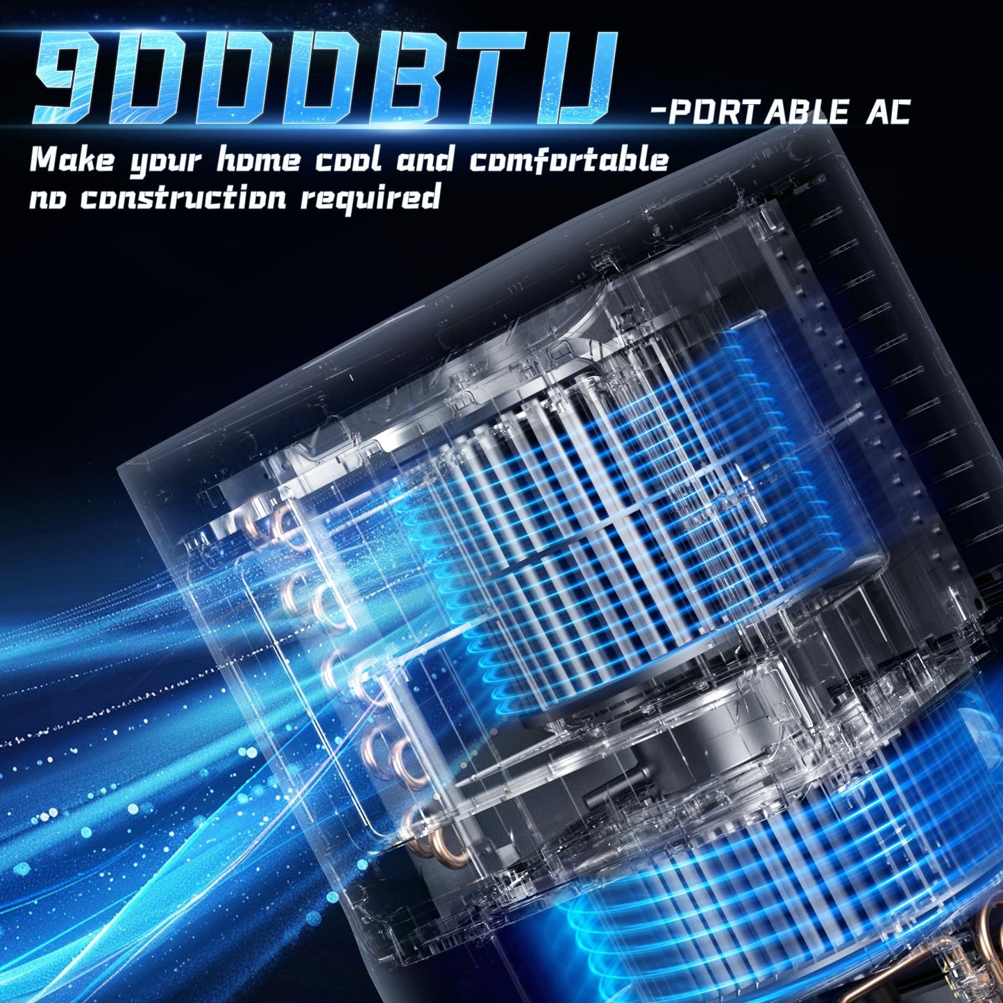 9000 BTU Portable Air Conditioner with Dehumidifier, Fan, Sleep Mode, Self-Evaporation & Remote Control