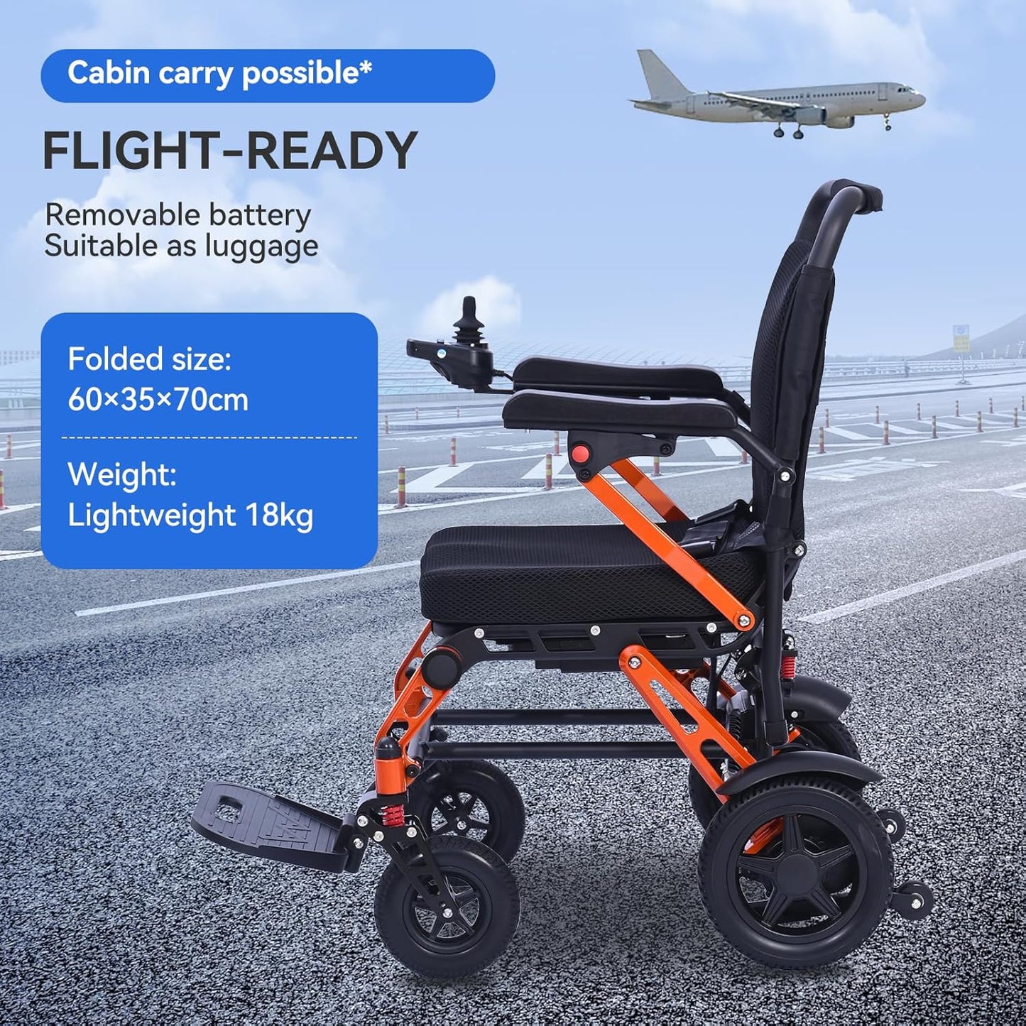 Ultra Lightweight Electric Wheelchair for Adults, Compact Folding Powerchair Made from Magnesium Alloy, Weighing 18.3 kg, Suitable for Travel and Transit, Supplied and Airline Approved