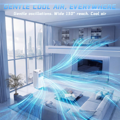 9000 BTU Portable Air Conditioner with Dehumidifier, Fan, Sleep Mode, Self-Evaporation & Remote Control