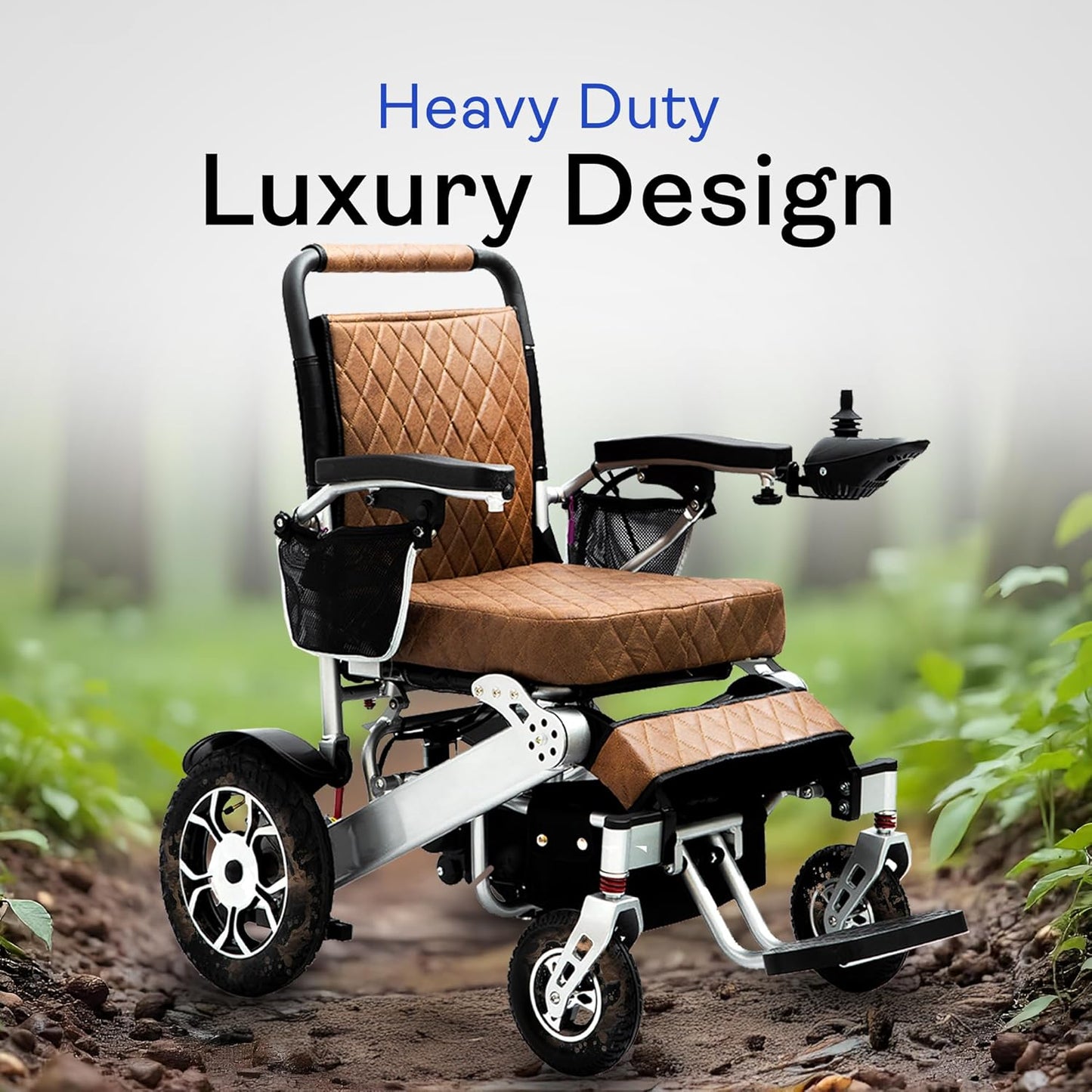 Alton Wolf Brown Leather Lightweight Foldable Electric Wheelchair, 2x250w Motor Electric Wheelchairs for Adults - Travel/user Friendly Electric Wheelchairs for Seniors, Long Range Motorized Wheelchair