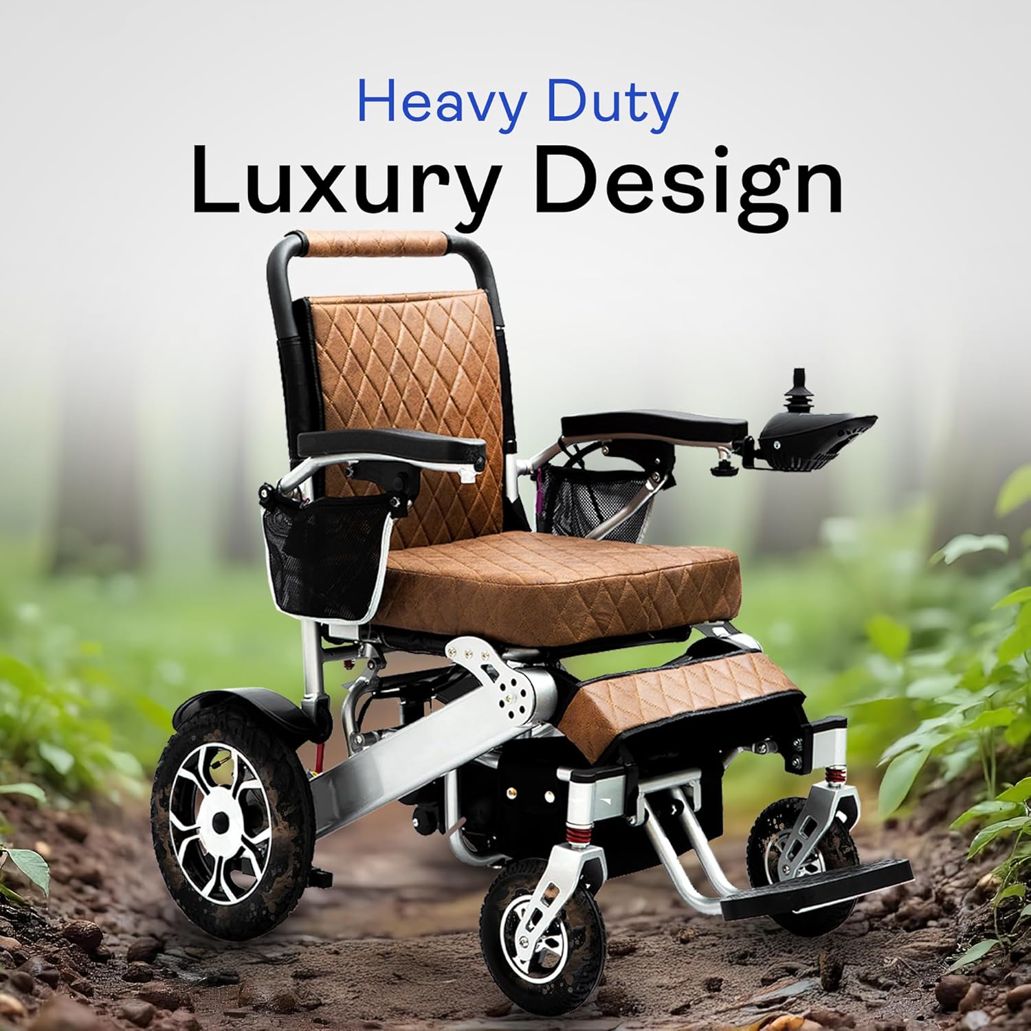 Alton Wolf Brown Leather Lightweight Foldable Electric Wheelchair, 2x250w Motor Electric Wheelchairs for Adults - Travel/user Friendly Electric Wheelchairs for Seniors, Long Range Motorized Wheelchair