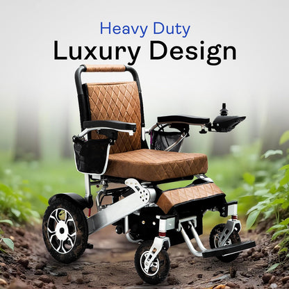 Alton Wolf Brown Leather Lightweight Foldable Electric Wheelchair, 2x250w Motor Electric Wheelchairs for Adults - Travel/user Friendly Electric Wheelchairs for Seniors, Long Range Motorized Wheelchair