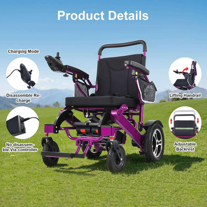 Portable Adult Electric Wheelchair,Intelligent Motorised Chair for Elderly,600W Powerful Motor,High-Performance Battery,Long Range,Aluminium Alloy Frame,120Kg Large Load,Quick Folding (Purple)