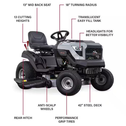 MT100 42 In. 13.5 HP 500Cc E1350 Series Briggs and Stratton Engine 6-Speed Manual Gas Riding Lawn Tractor Mower